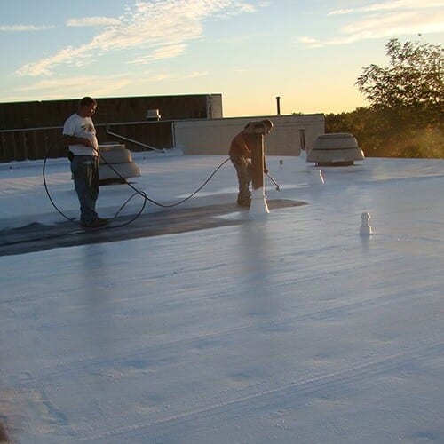 A flat roof coating application