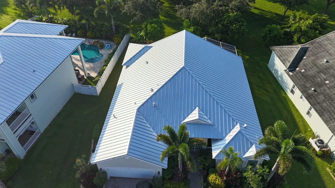 overhead view of a metal roof