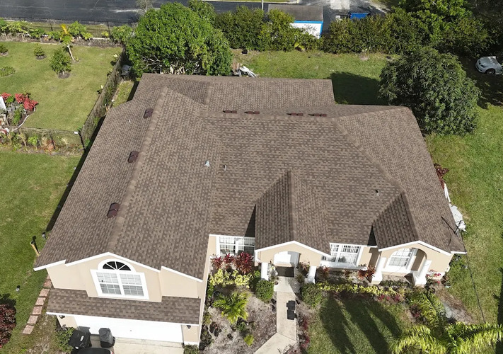 overhead view of a shingle residential roof