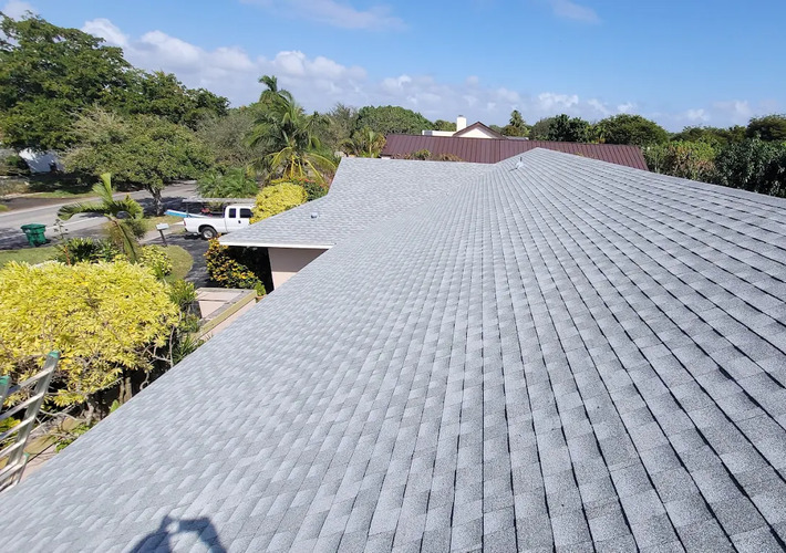 overhead view of a shingle roof