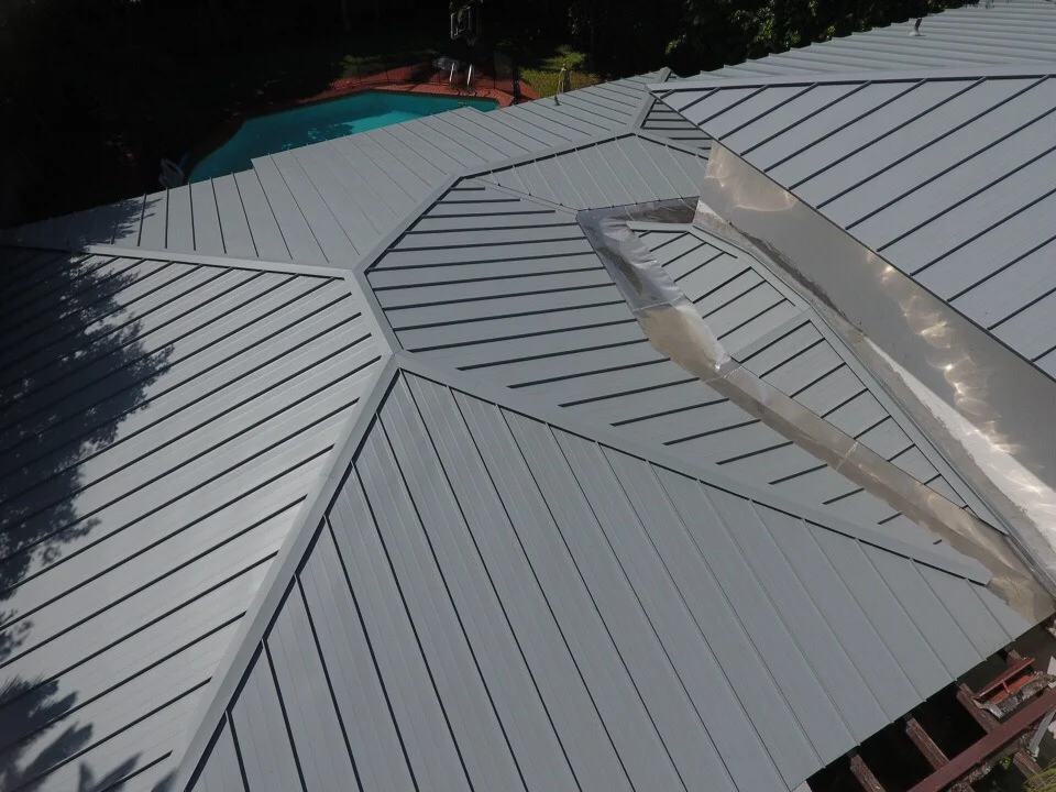 overhead view of a standing seam metal roof