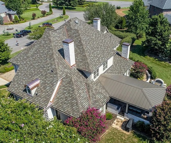 view from above of a shingle roof built by a local roofer