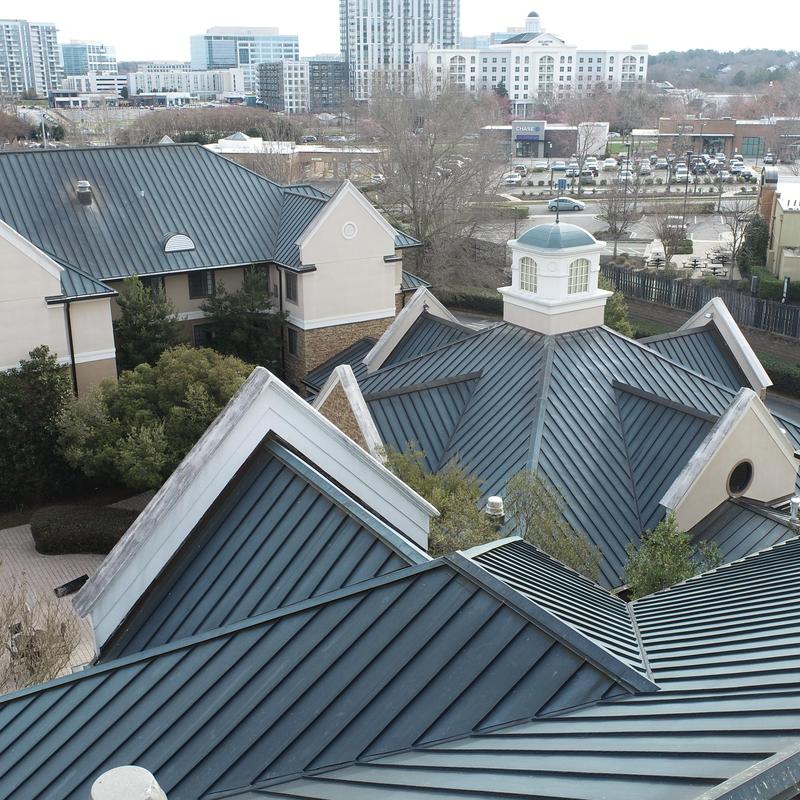 overhead view of a standing seam metal roof