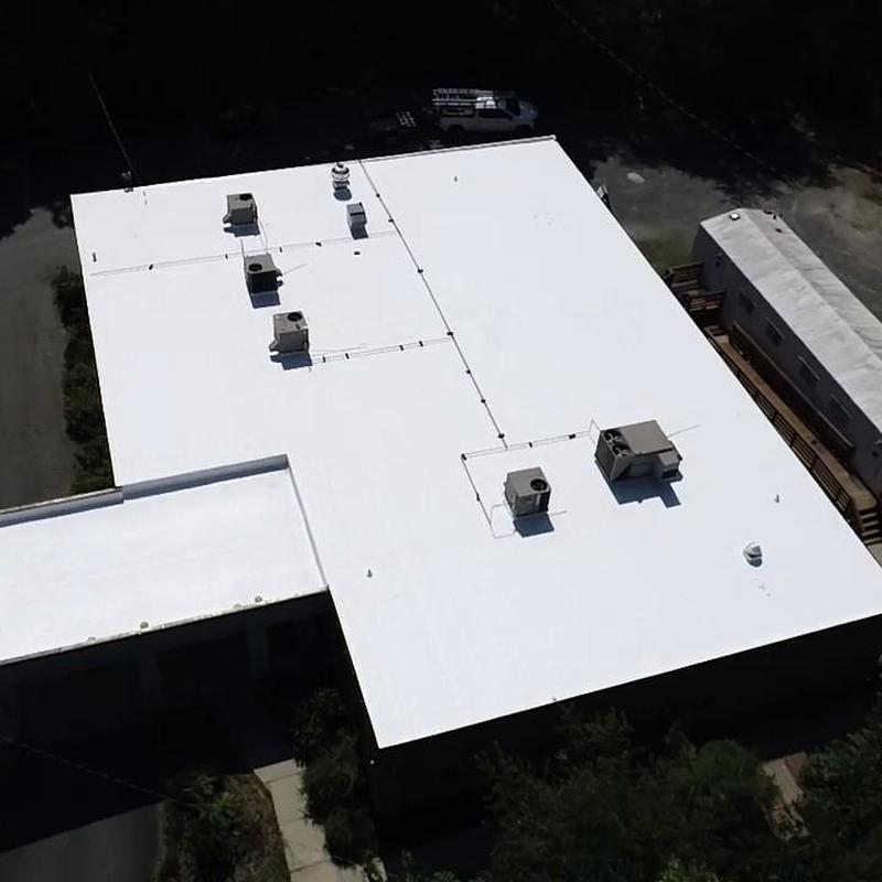 overhead view of a single-ply roofing system