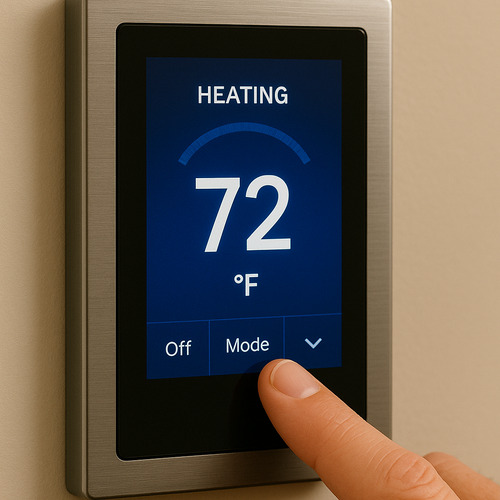 pressing the button on a thermostat