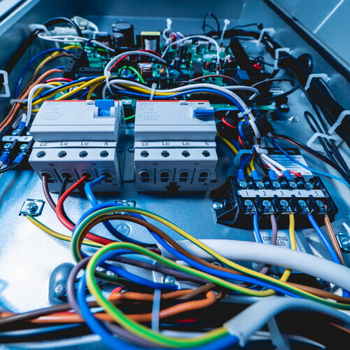overhead view of the circuit control board in an air conditioning unit