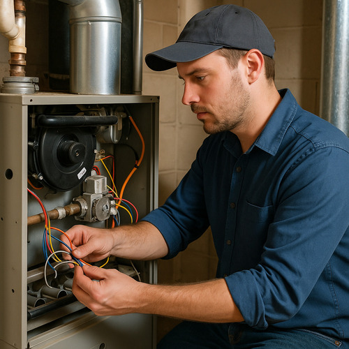 plumber repairing a furnace