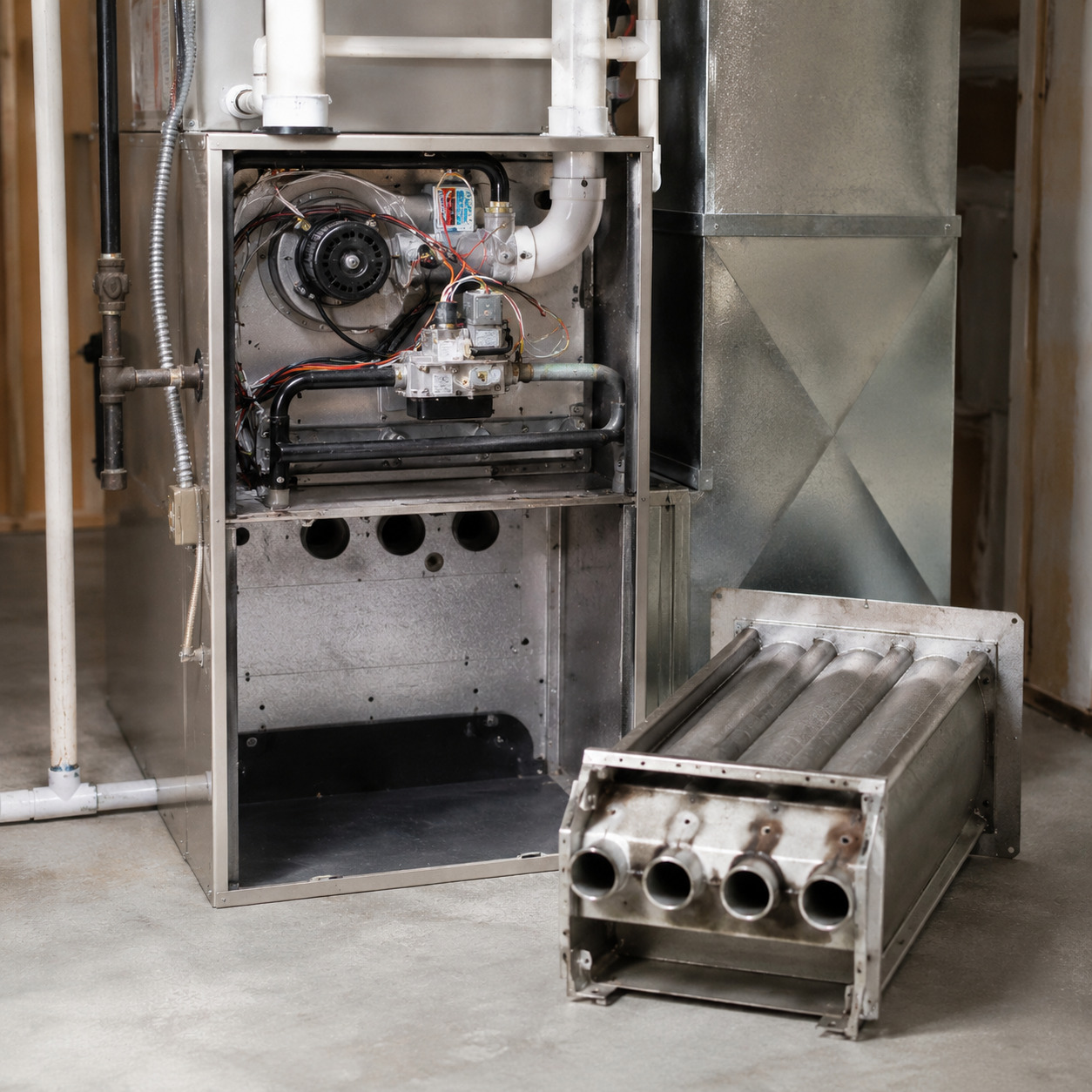 heat exchanger next to a furnace