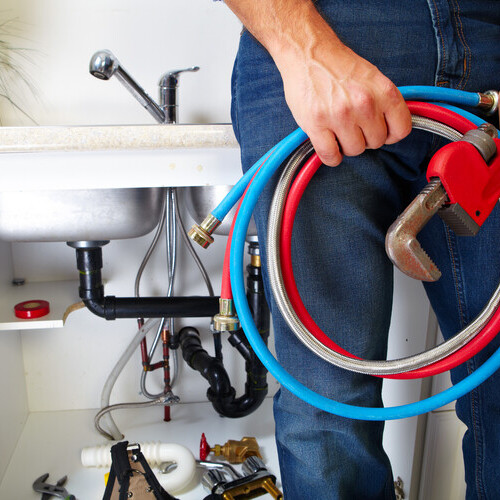 Plumbing tools on the kitchen. Renovation  background.