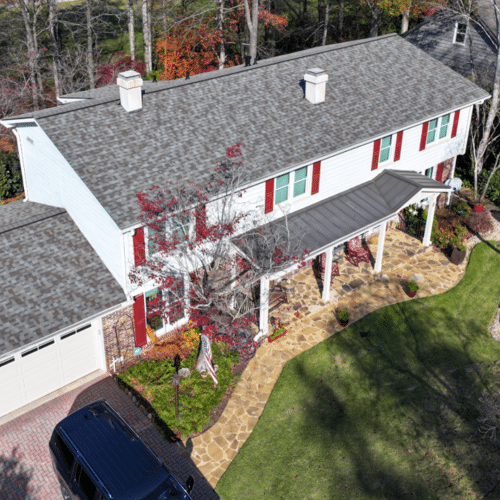 An asphalt shingle roof
