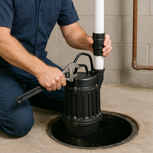 grinder pump being installed