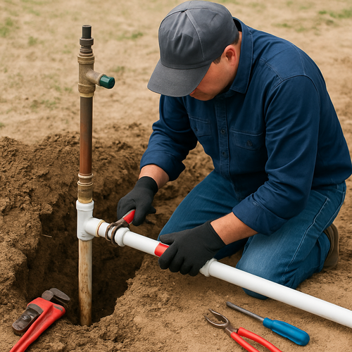 water main line being worked on by a plumber