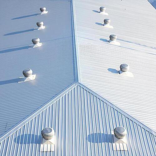 overhead view of a commercial metal roofing system