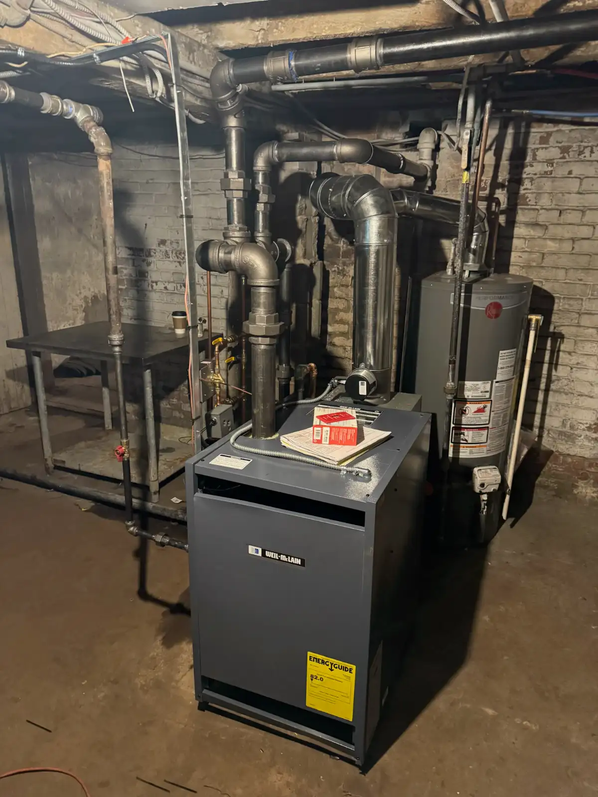 A heater in the basement of a building.