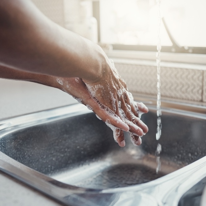 Hands washing in a kitchen sink